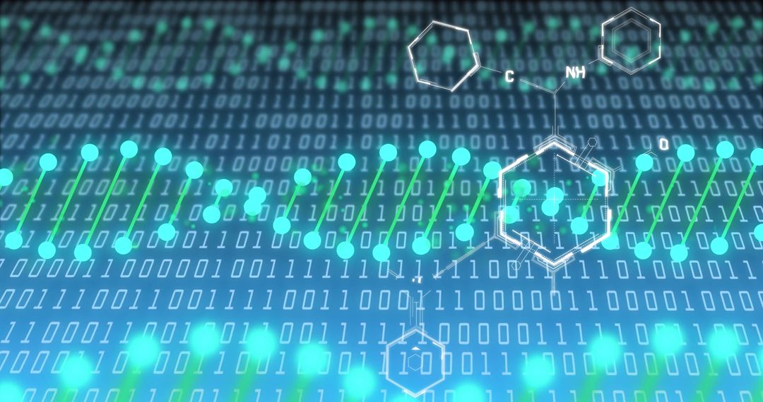 Digital DNA Strand Grid with Chemical Structure