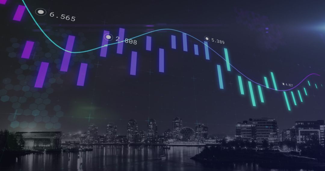 Futuristic Financial Data Over Cityscape