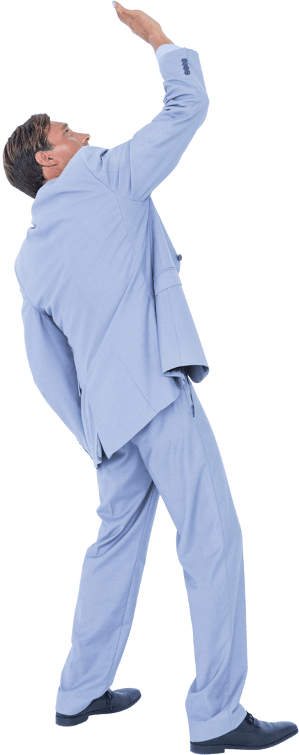 Caucasian Businessman in Suit with Raised Hand on Transparent Background