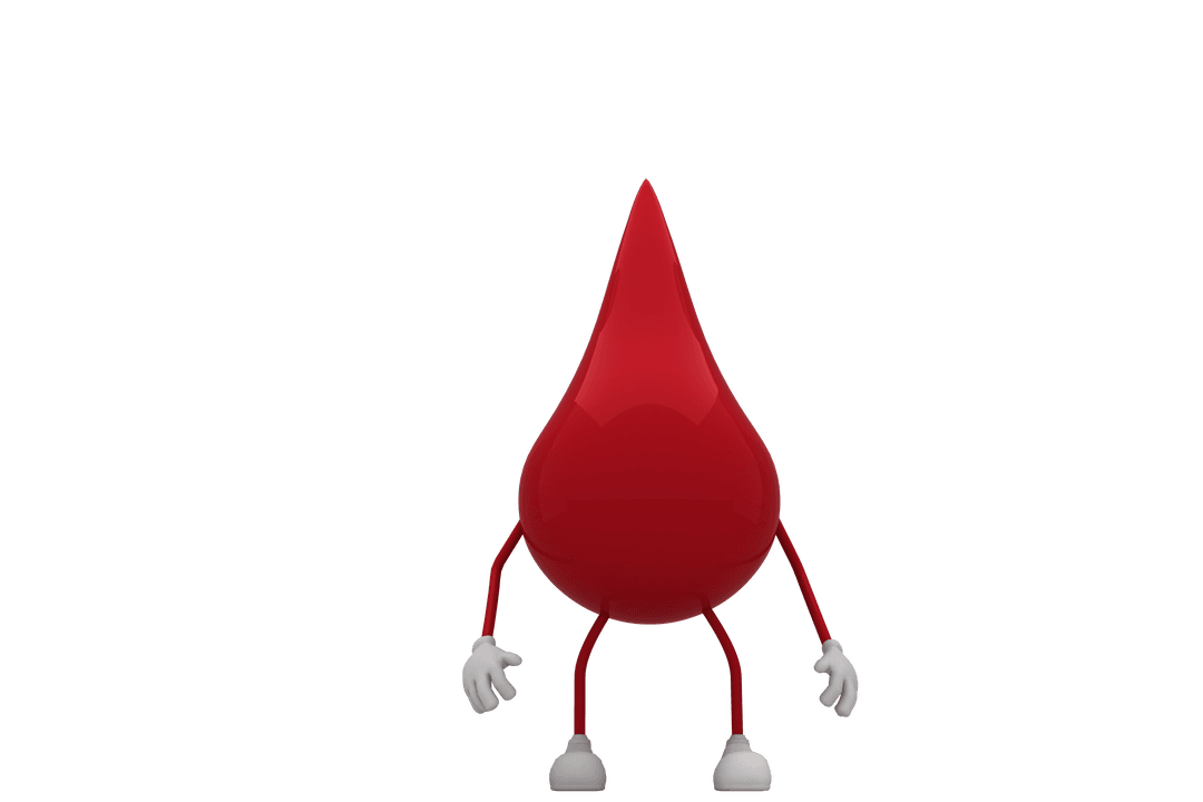 Red Droplet Cartoon Character on Transparent Background