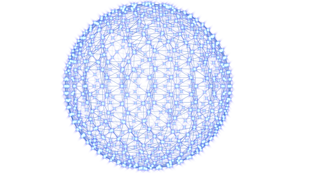 Transparent Digital Sphere of Blue Molecule Connections