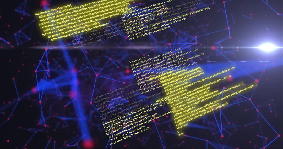 Digital Data Network with Code on Black Background