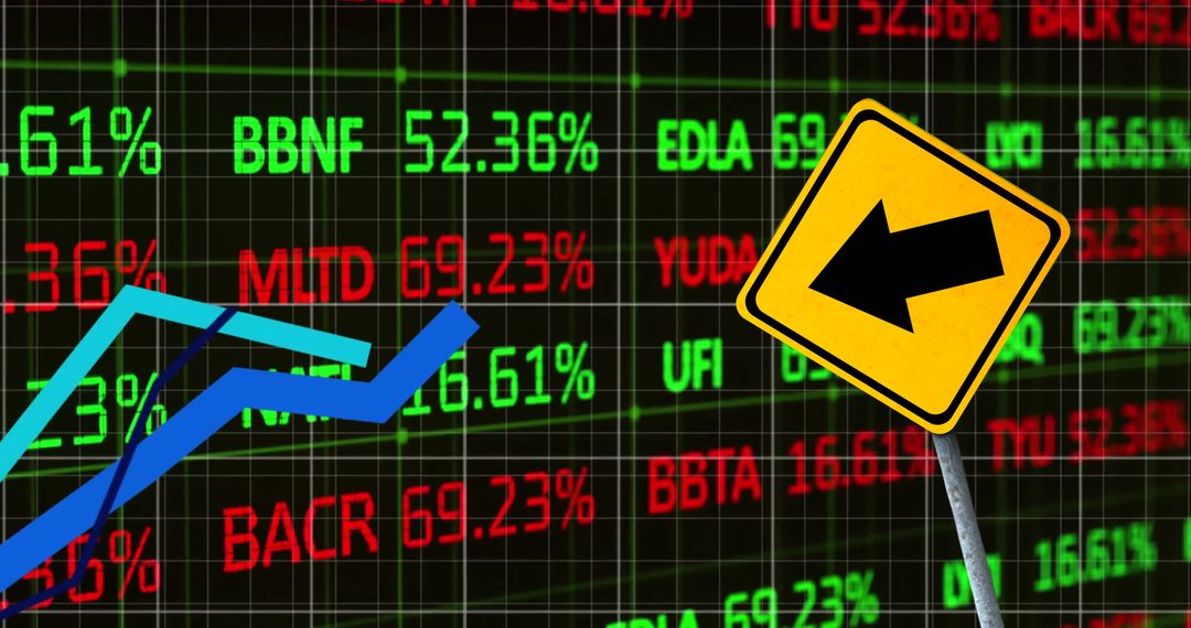 Financial Data Overlay with Downward Arrow Sign