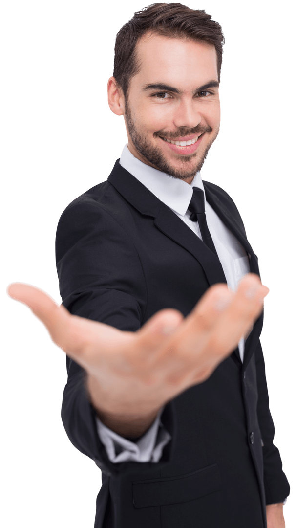 Businessman Extending Hand Offering Friendly Positive Interaction Transparent