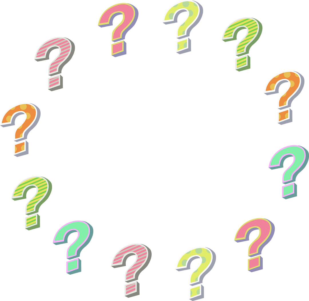 Colorful Transparent Question Marks Arranged in a Circle