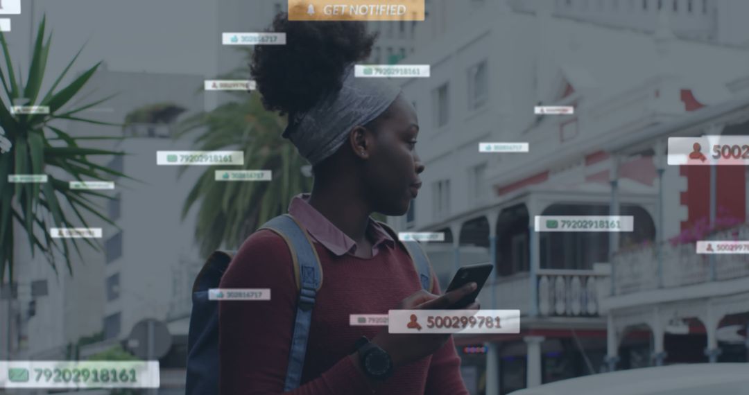 Young African American Woman Engaging with Social Media Notifications