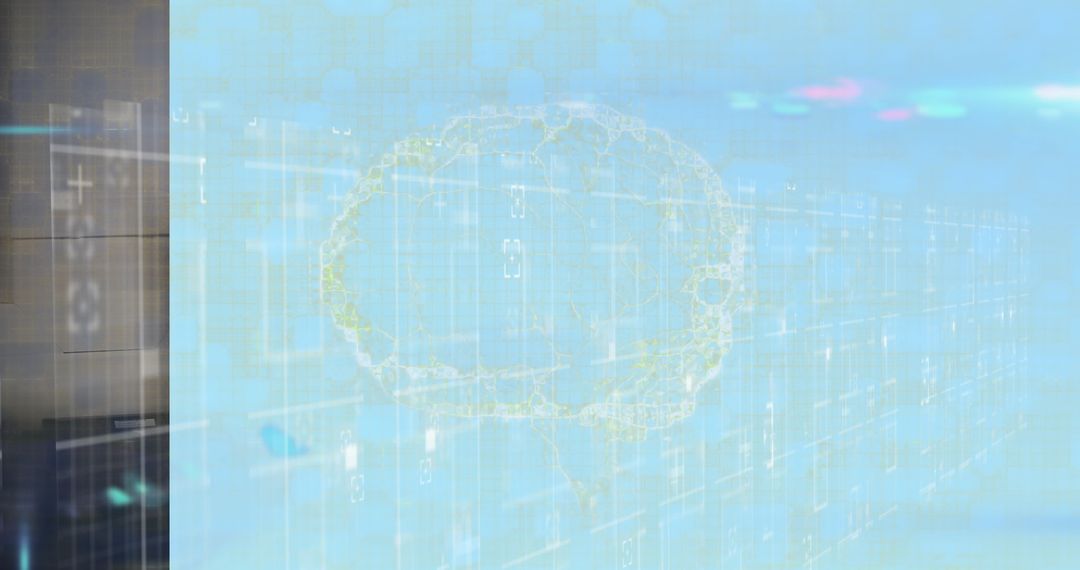 Futuristic AI Brain Hologram with Digital Data Visualization