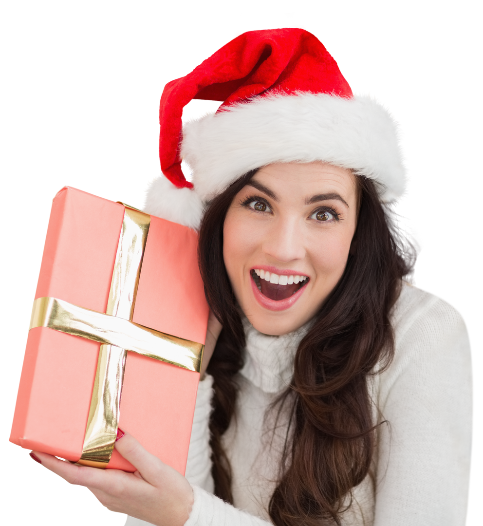 Caucasian Woman Smiling with Christmas Gift on Transparent Background - Download Free Stock Images Pikwizard.com