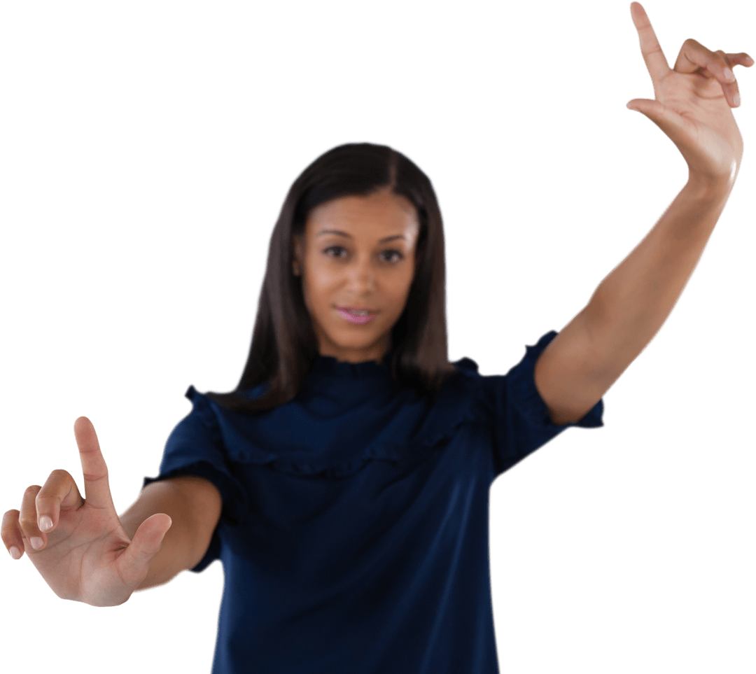 Confident Executive Creating Virtual Transparent Frame Gesture