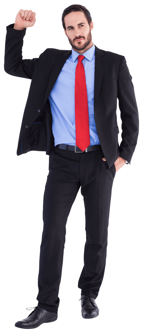 Successful Businessman in Suit with Hand Raised Creating Transparency