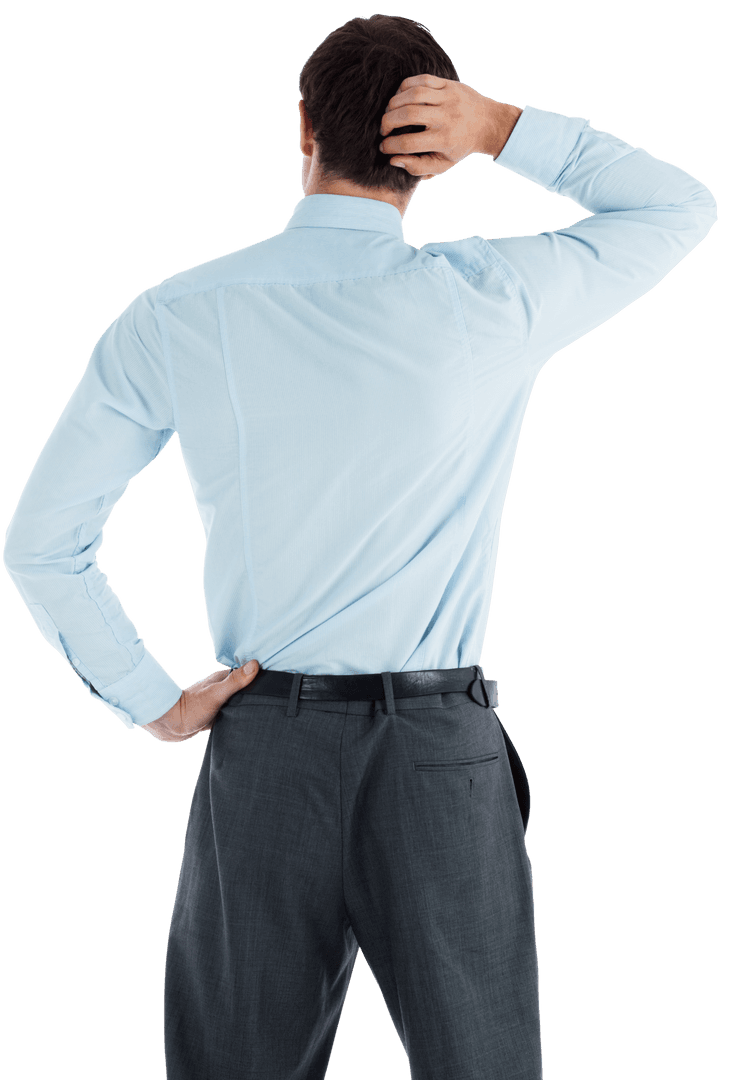 Transparent View of Businessman in Thought, Hand on Head
