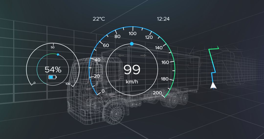 Futuristic Vehicle Dashboard Interface with Speed and Battery Indicators