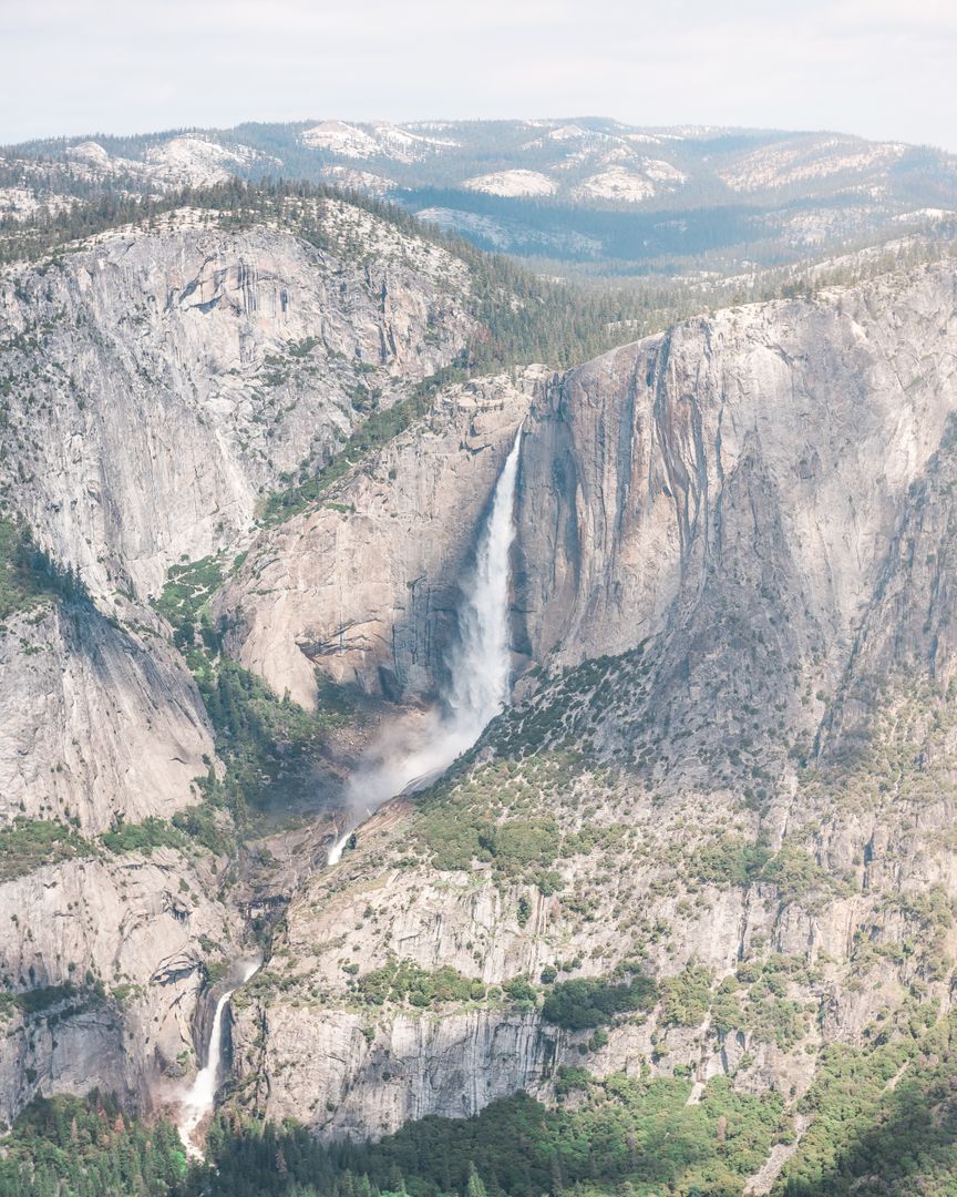 Aerial View of Yosemite Falls in Sunny Mountain Landscape - Free Images, Stock Photos and Pictures on Pikwizard.com