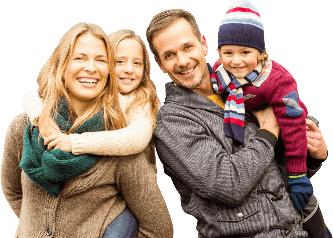 Happy Caucasian Family with Children on Transparent Background