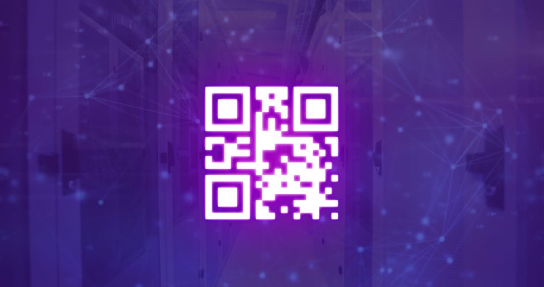 Glowing QR Code Hovering Over Cyber Network Landscape