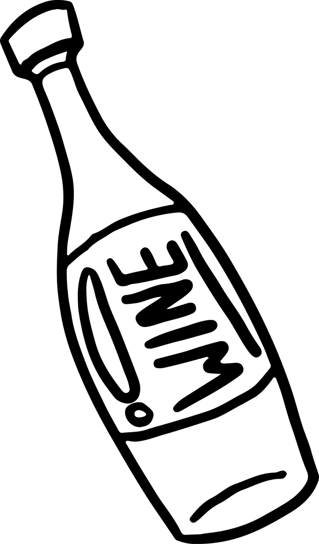 Handcrafted Wine Bottle Line Art on Transparent Background