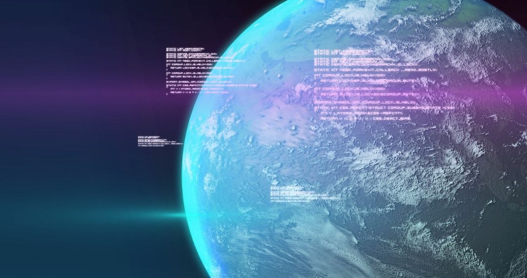 Futuristic Planet with Floating Digital Code in Space