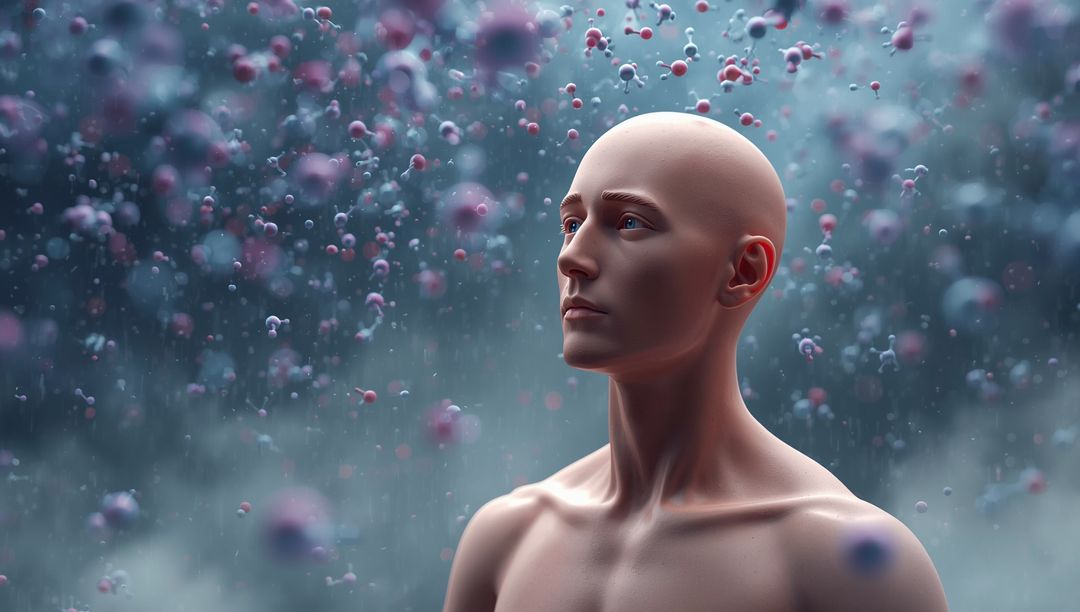 Bare-Chested Man in Virtual Molecular Science Lab