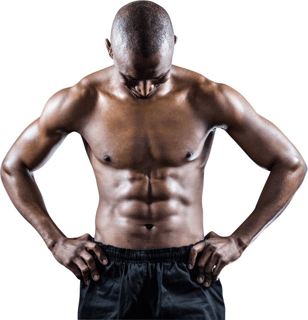 Transparent Muscle Fitness Standing With Downward Look