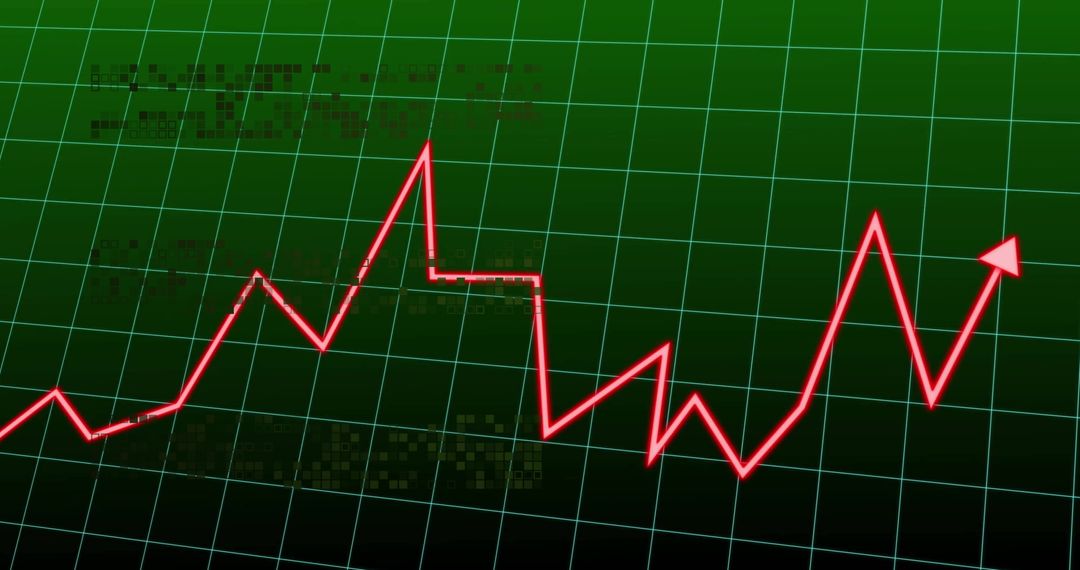 Red Zigzag Graph with Arrow on Green Grid Background