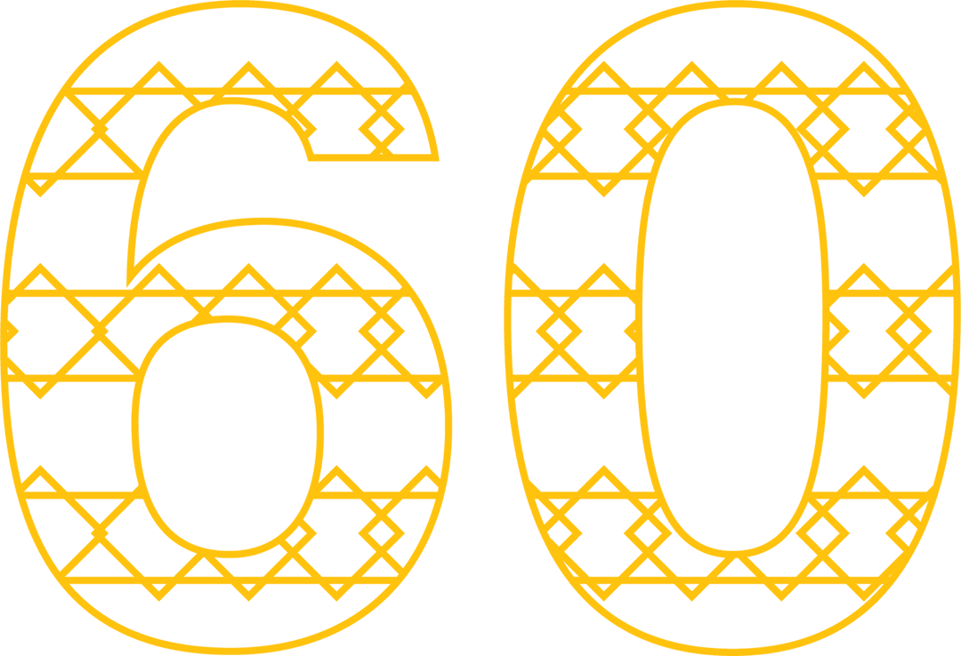 Yellow 60 Number in Pattern on Transparent Background