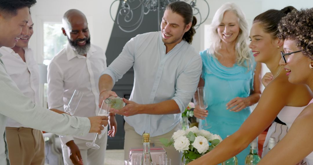 Guests Celebrating with Champagne at Elegant Wedding Reception