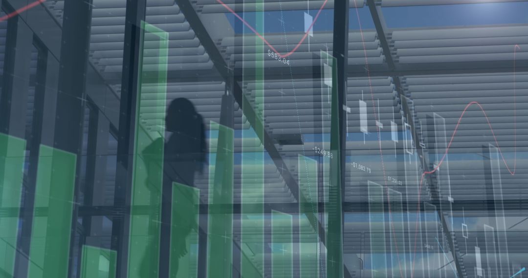 Abstract Office with Financial Data Overlay Reflecting Growth