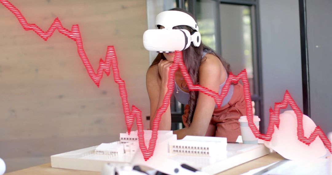 Architect Engaged in VR Design with Declining Graph Overlay