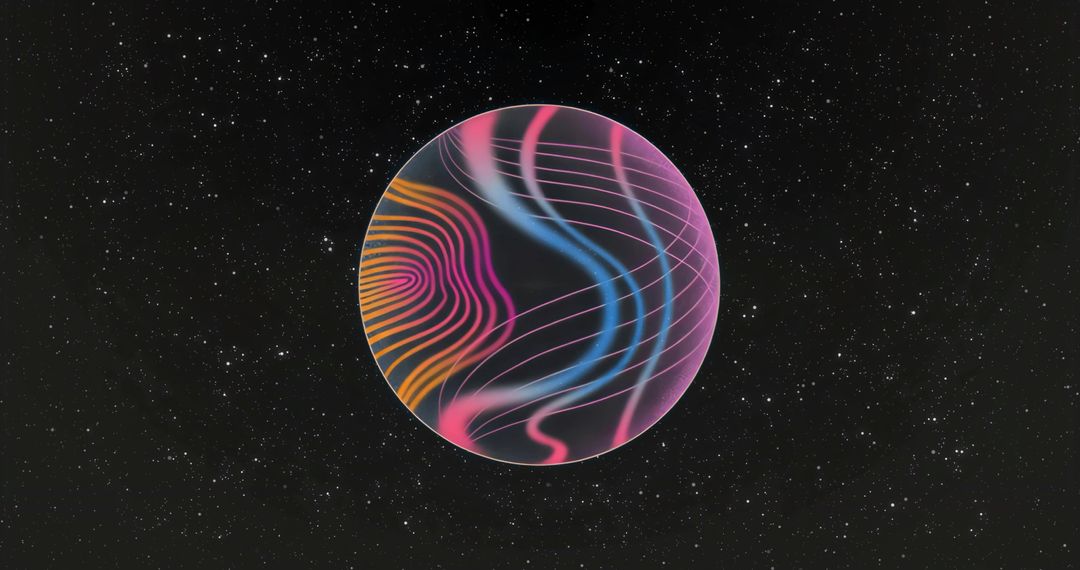 Futuristic Neon Orb with Wavy Patterns in Space