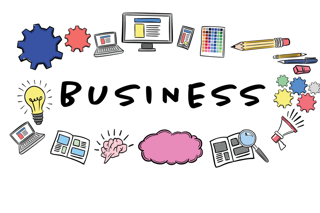 Digital Business Toolkit Illustrations on Transparent Background