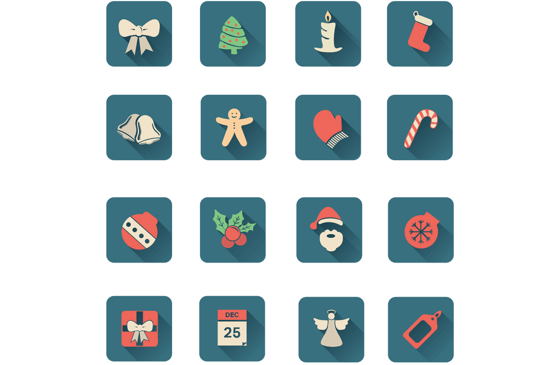 Christmas Icons on Transparent Background for Festive Design