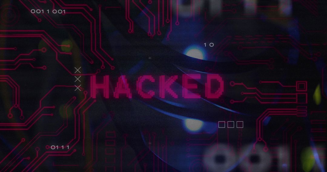Cybersecurity Breach Concept with Digital Circuit Board and 'HACKED' Text