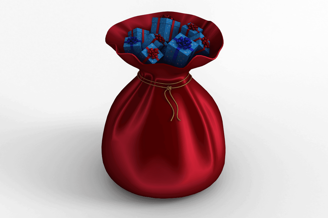 Transparent Red Santa Sack Packed with Colorful Christmas Gifts