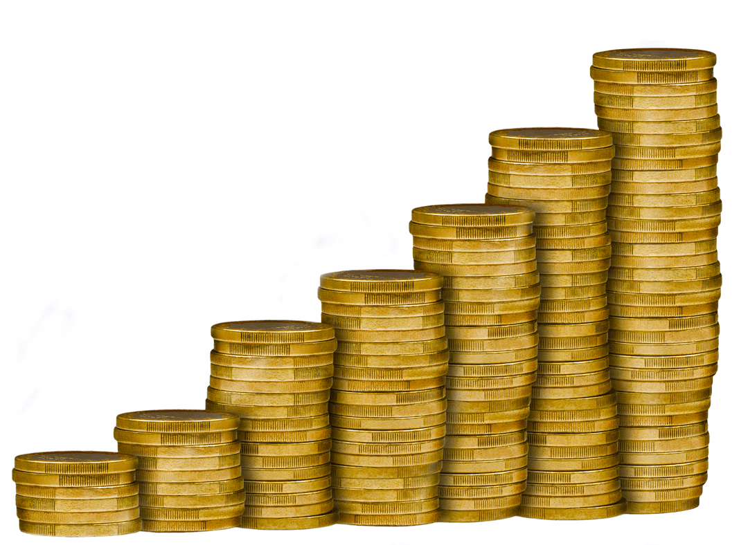 Rising Coin Stack on Transparent Background for Financial Success Concept