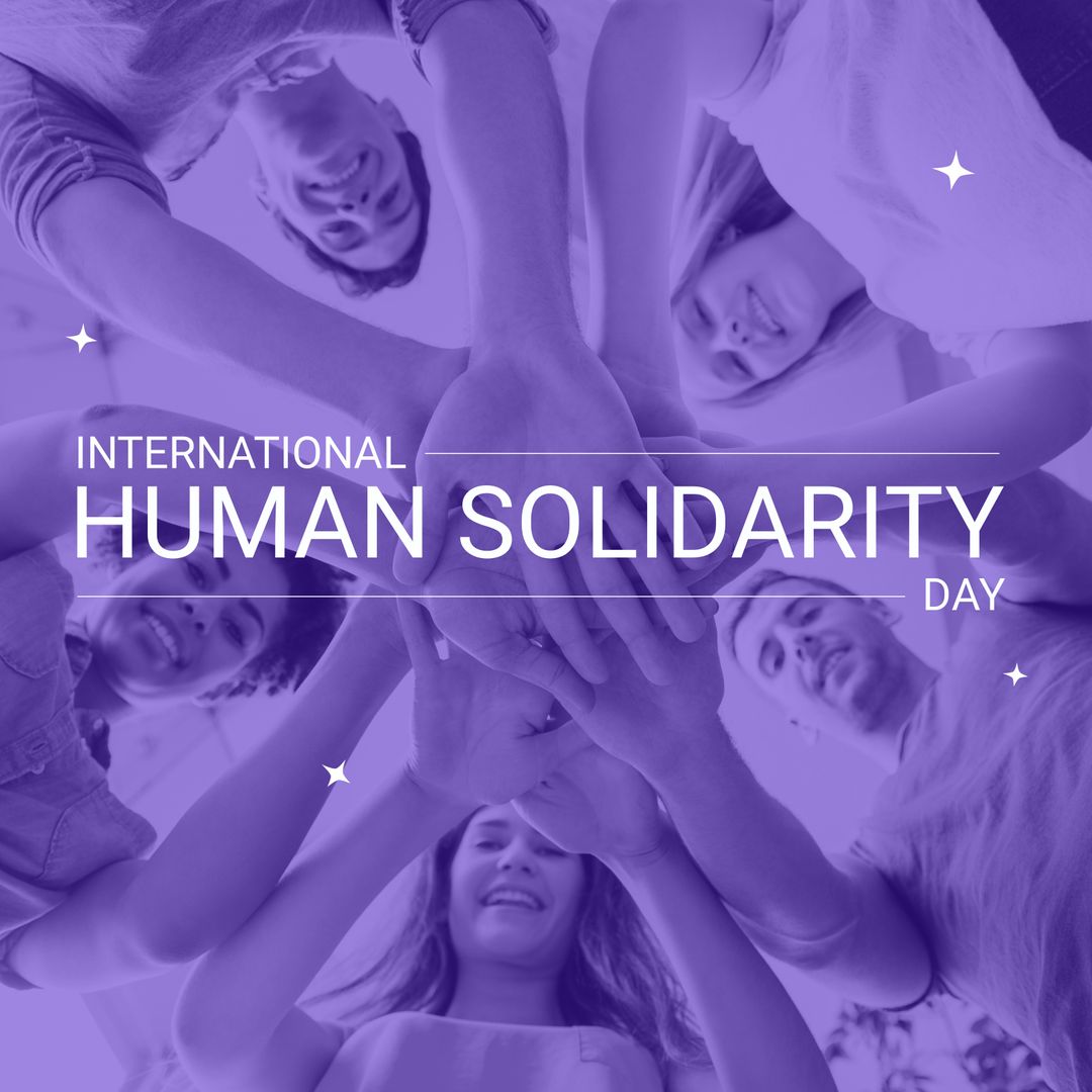 Diverse Group Hands Stack Celebrating International Solidarity Day