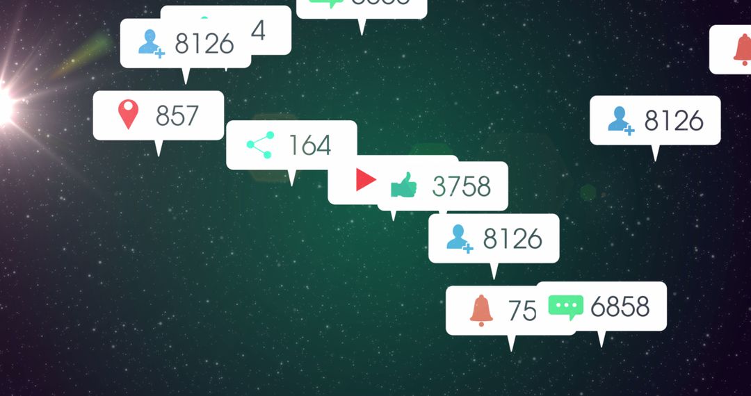 Social Media Metrics Over Starry Night Displaying Engagement