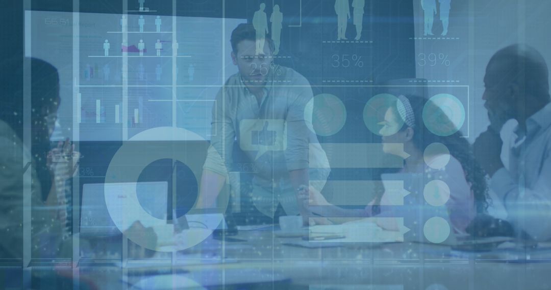 Business Team Collaborating in Modern Office with Digital Charts