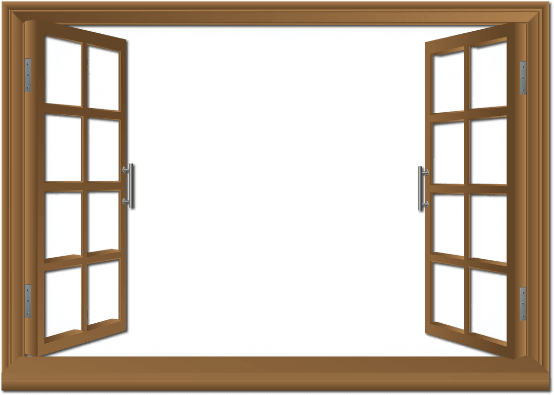 Transparent Falling Snow View through Open Wooden Window Frame