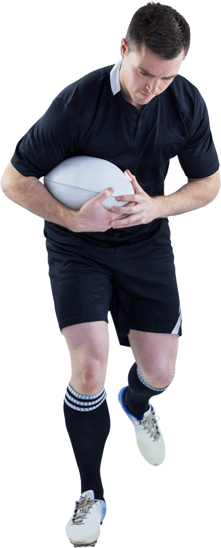 Transparent Rugby Player Passing with Focus and Agility
