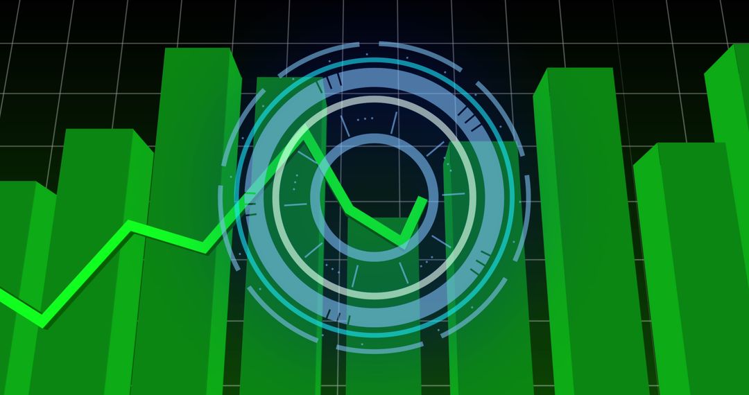 Futuristic Green Bar Graph with Data Interface Overlay