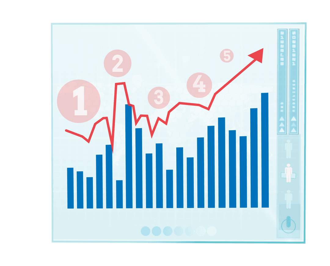 Transparent Illustration of Bar Graph with Red Arrow Uptrend