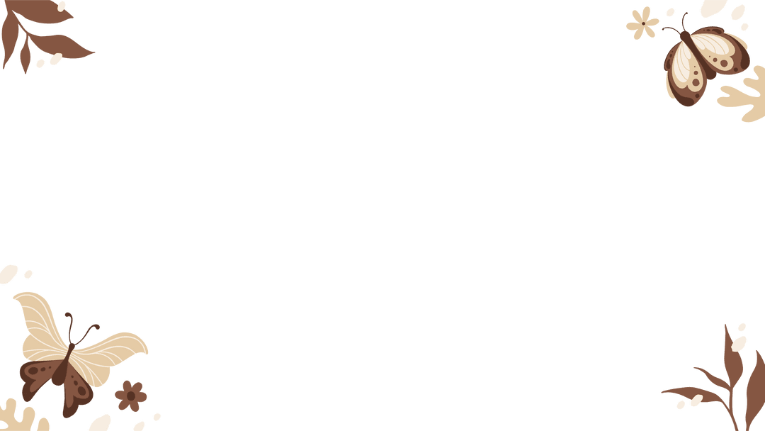 Floral Frame with Brown Butterflies on Transparent Background