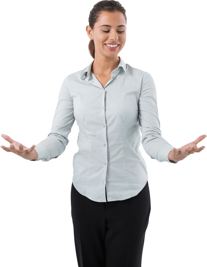 Businesswoman Transparent Gesture Invisible Object