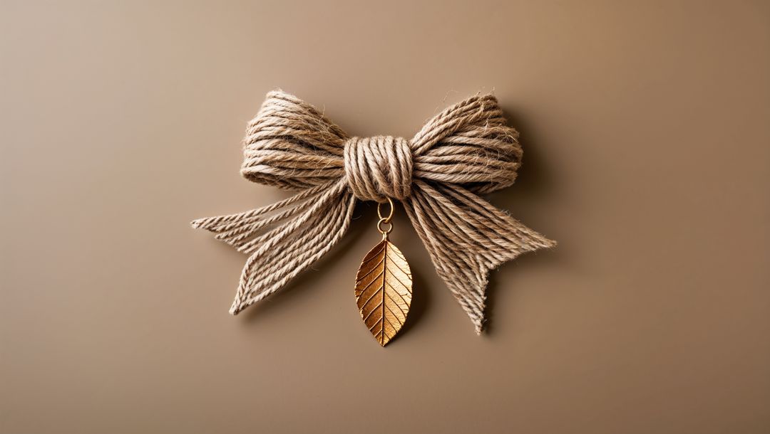 Rustic Jute Bow with Gold Leaf Pendant