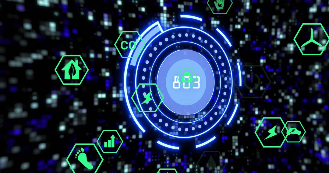 Futuristic Digital Interface with Data Processing and Cyber Icons