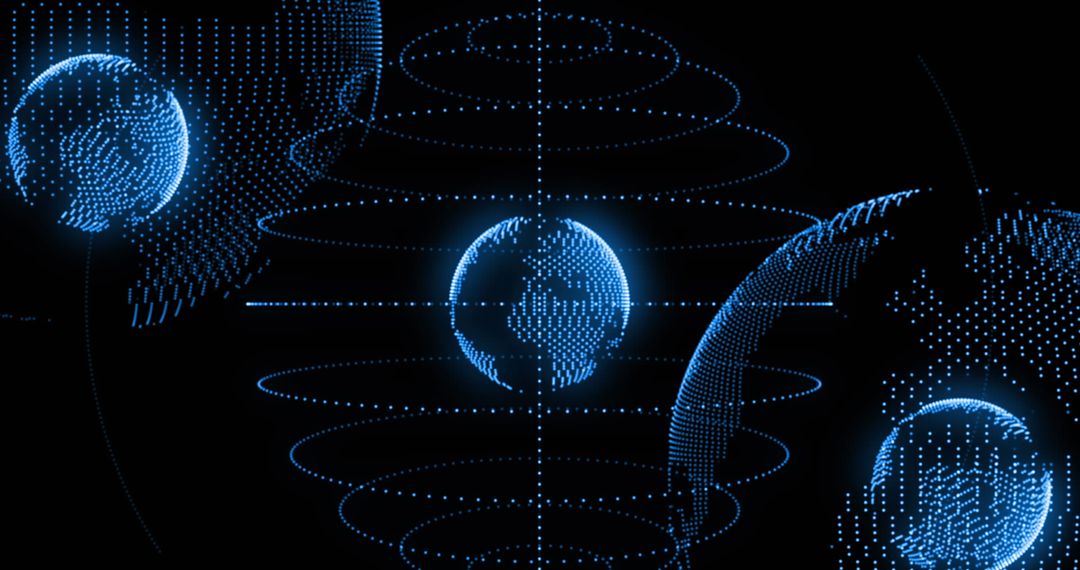 Spinning Digital Globes with Light Trails Celebrating Global Connectivity