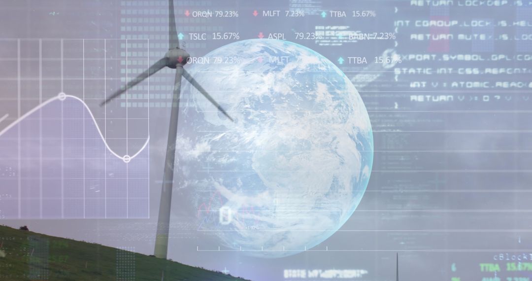 Global Renewable Energy and Economy Concept with Digital Data Visuals