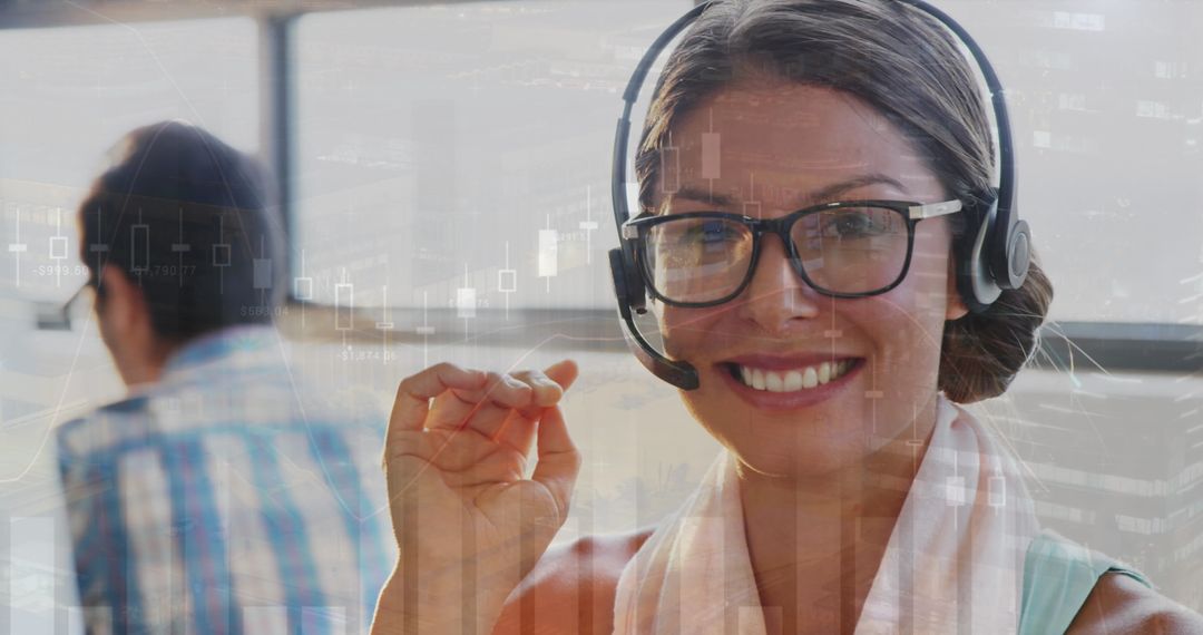 Support Consultant with Financial Graph Interface in Modern Office