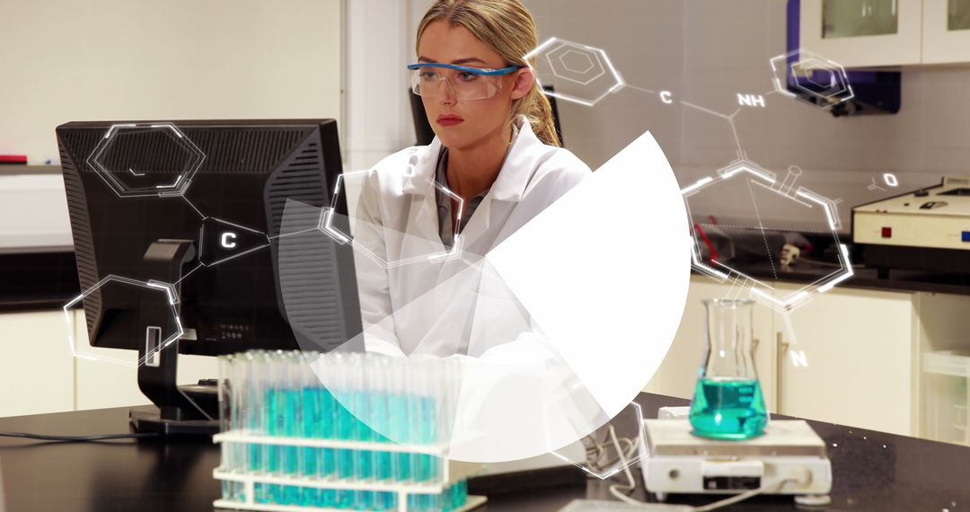 Female Scientist Analyzing Chemical Formula in Modern Laboratory