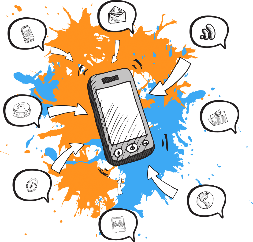 Smartphone Network Concept with Symbols on Transparent Background